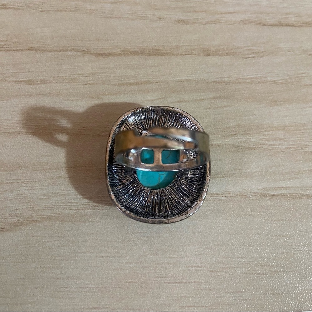 Turquoise Gemstone Silver Adjustable Ring No Mark… - image 4
